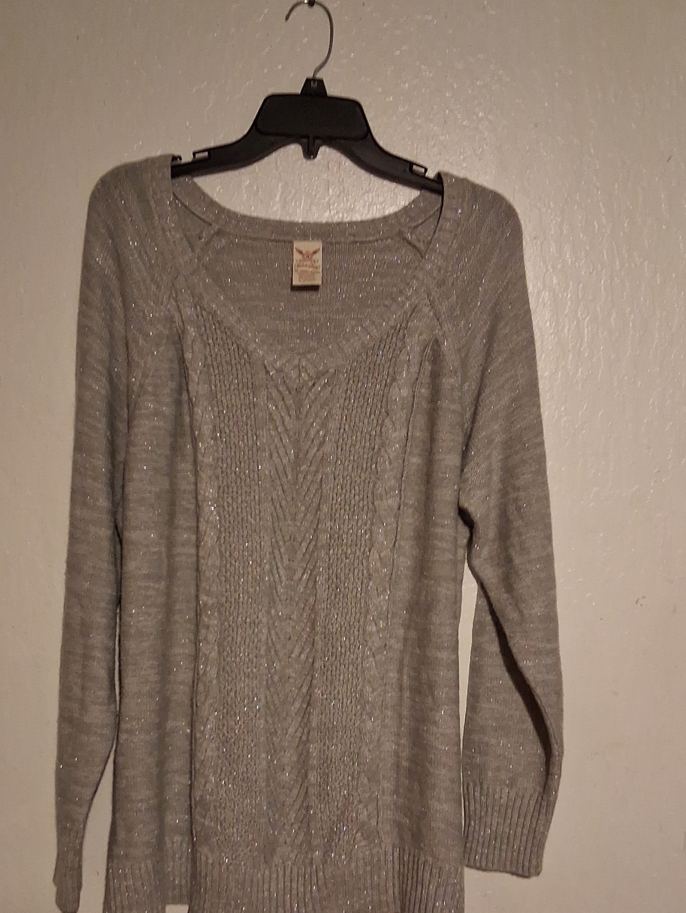 Faded Glory Gray Scoop-Neck Cable Knit Sweater with Metallic Thread